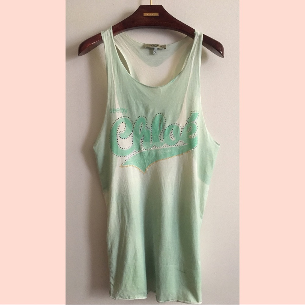 See By Chloé Summer Razorback Mint Cotton Tang Top